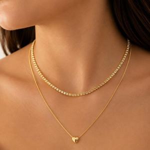 Colar Duplo Riviera Incolor e Venziana Coração Dourado