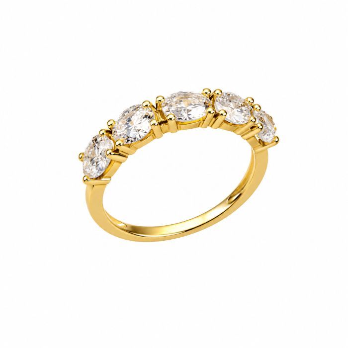 Anel Cravejado 5 Pedras Zircônia 5mm Banho Ouro
