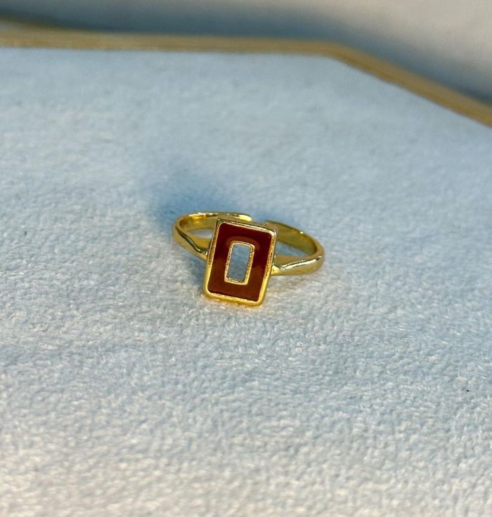 Anel Ajustável Retangular Vazado Bordô — banho de ouro 18k, Heali Semijoias