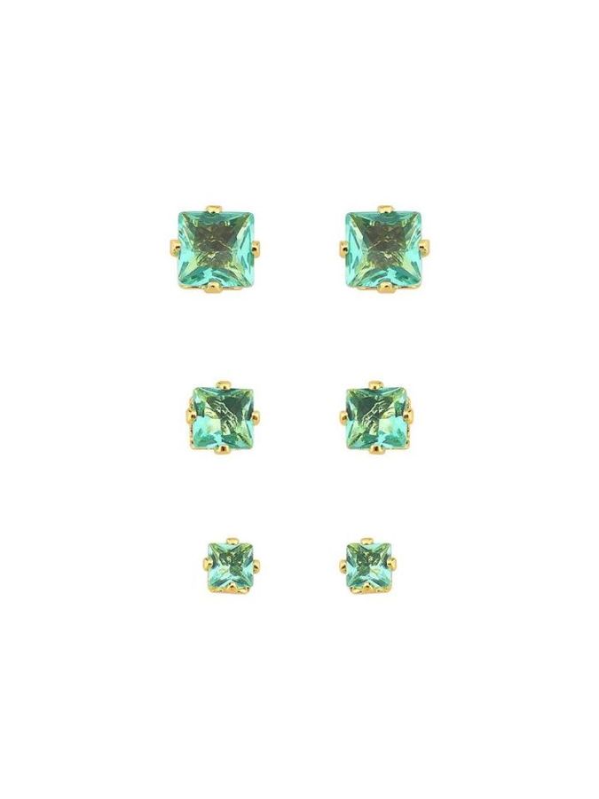 Brincos Trio DE Brincos Pontos DE Luz Quadrado Verde Turmalina