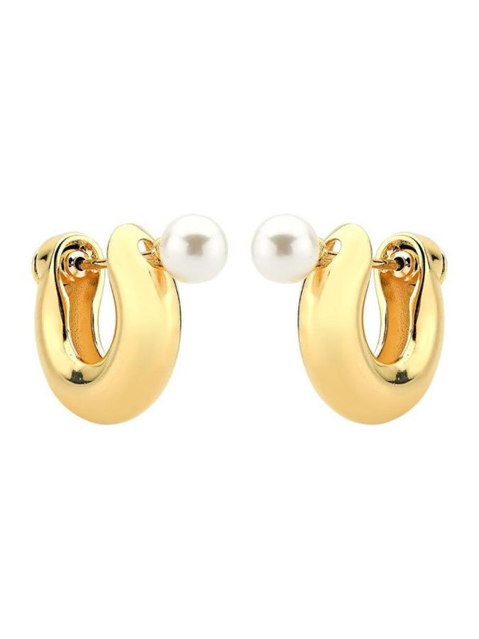 Brinco Argola Lisa Com Perola Banho Ouro