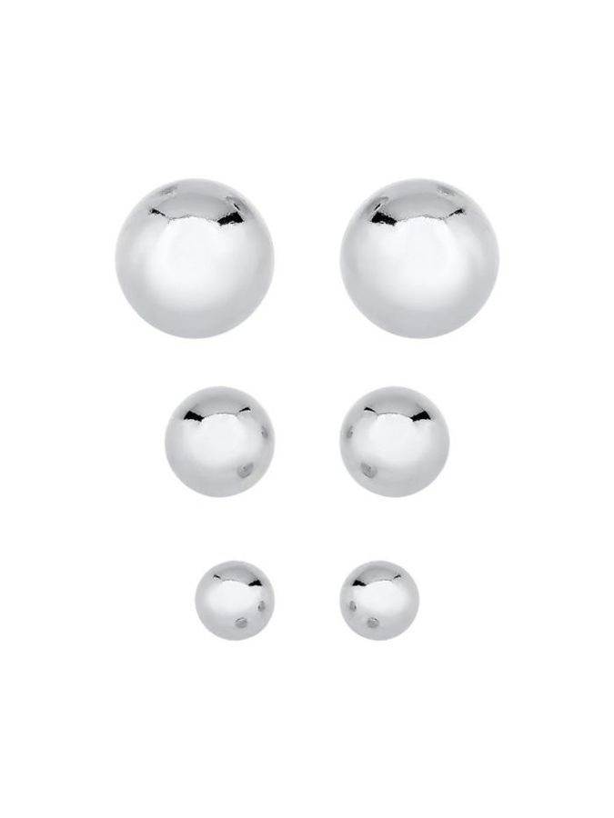 Brincos Trio Bola Lisa Banhado NO Rodio Branco