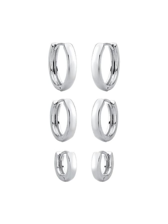 Brincos Trio DE Argola Lisa Banhado NO Rodio Branco