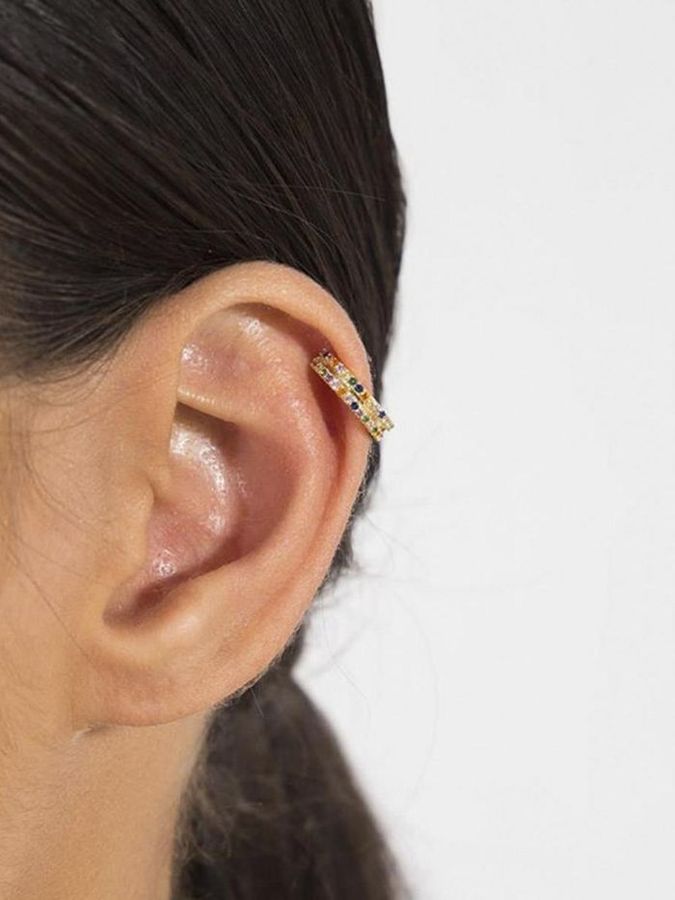 Piercing Fake Colorido Concha Banho Ouro