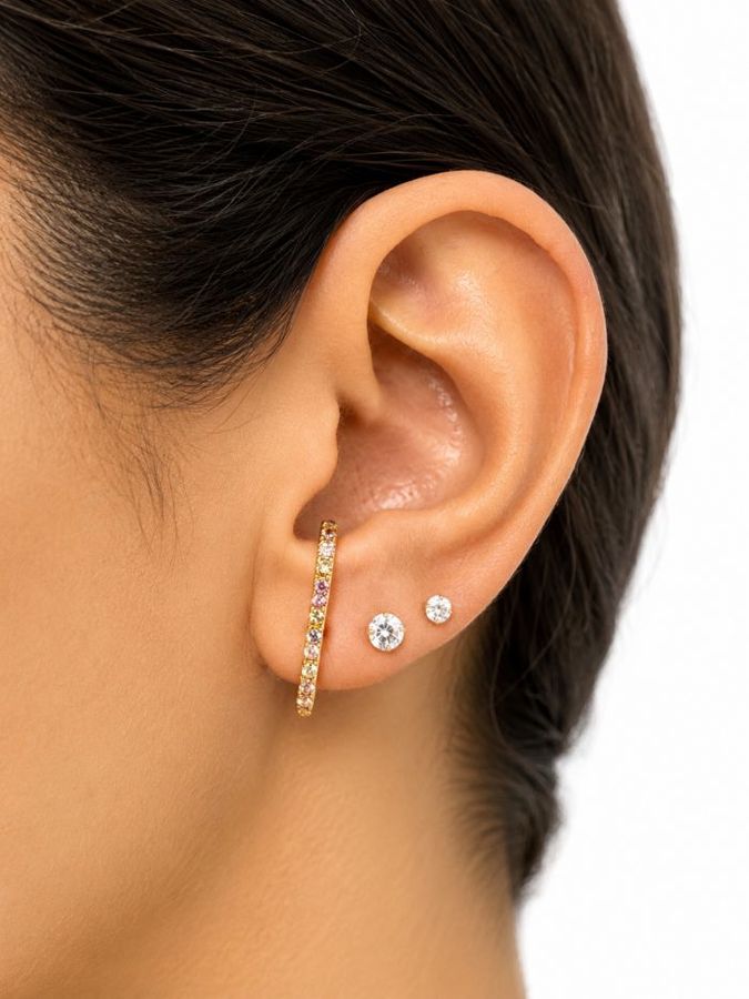 Brinco Ear Hook Cravejado Colors Dourado