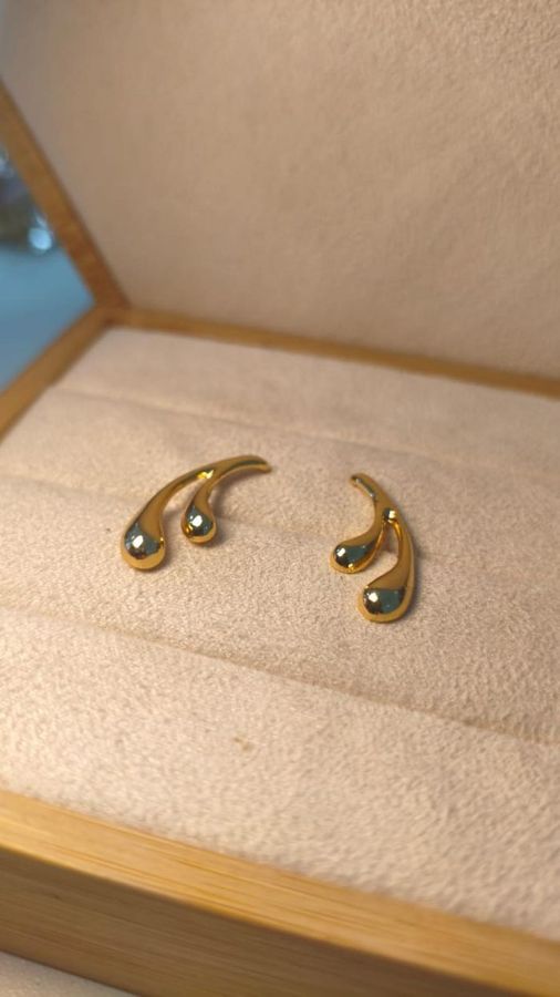 Brinco Ear Hook Dourado - Duas Gotas Liso