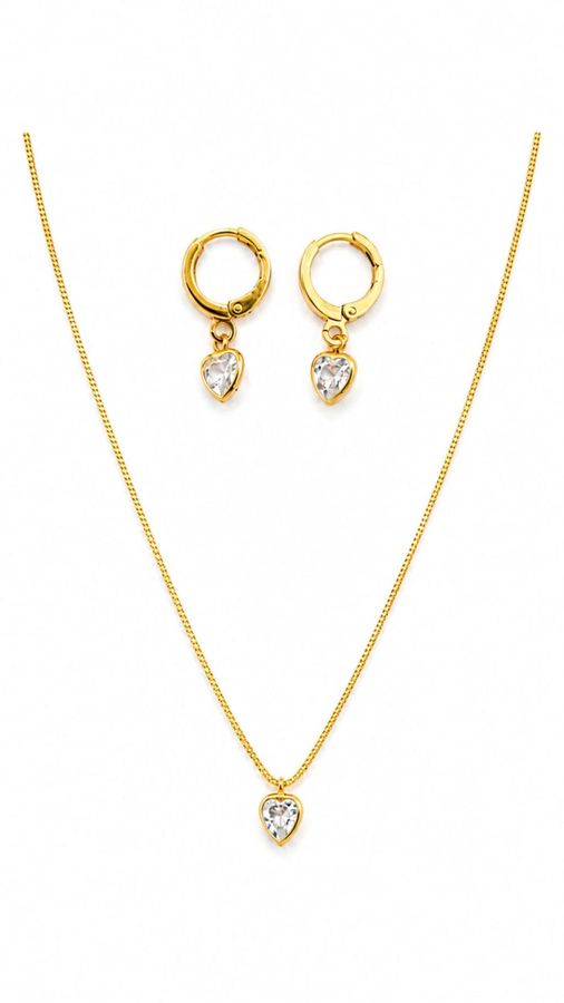 Conjunto Veneziana Coração Cristal + Argola Coração Cristal