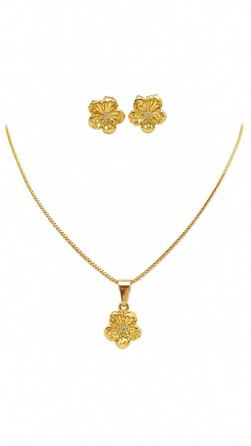 Conjunto Flor Zircônia Dourada