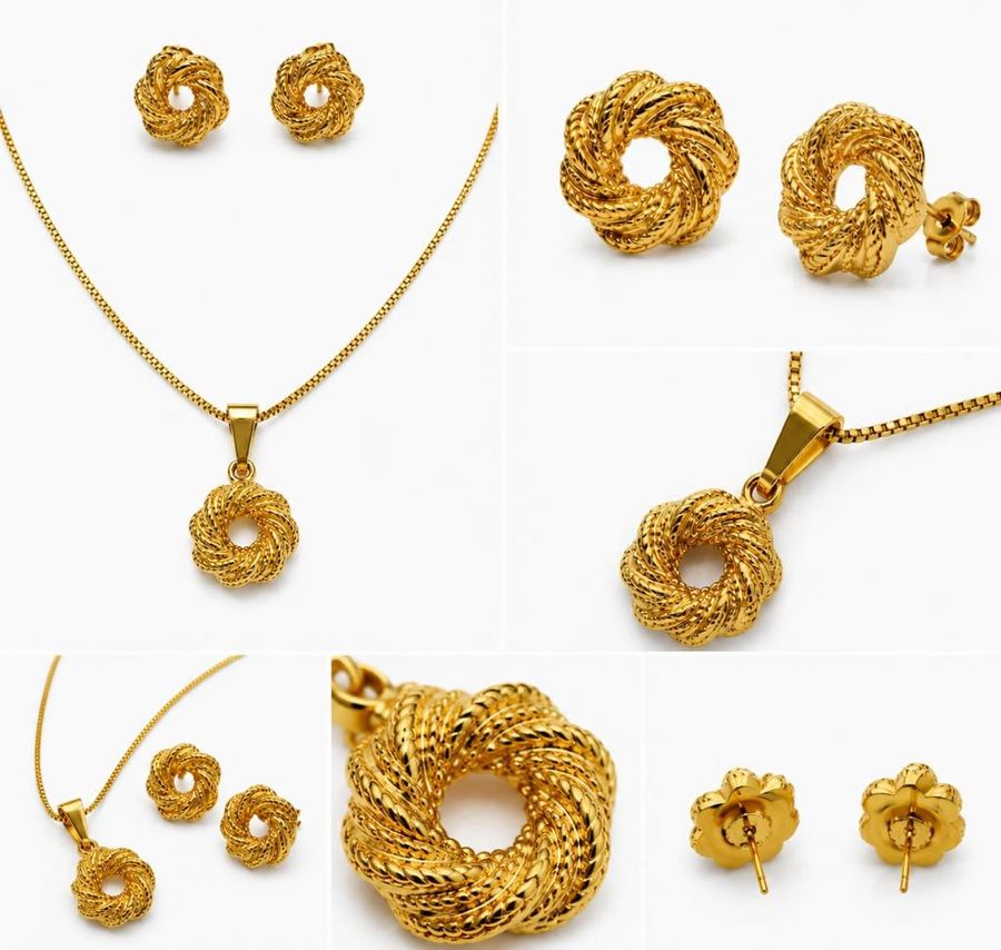 Conjunto Rococo Trabalhando Dourado — banho de ouro 18k, Heali Semijoias