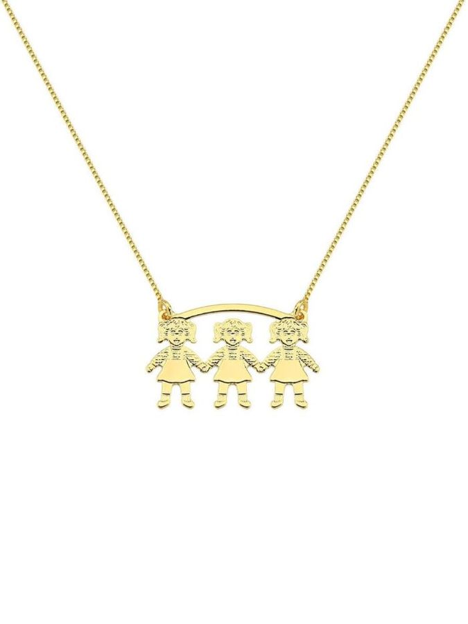 Colar Tres Meninas — banho de paládio, Heali Semijoias