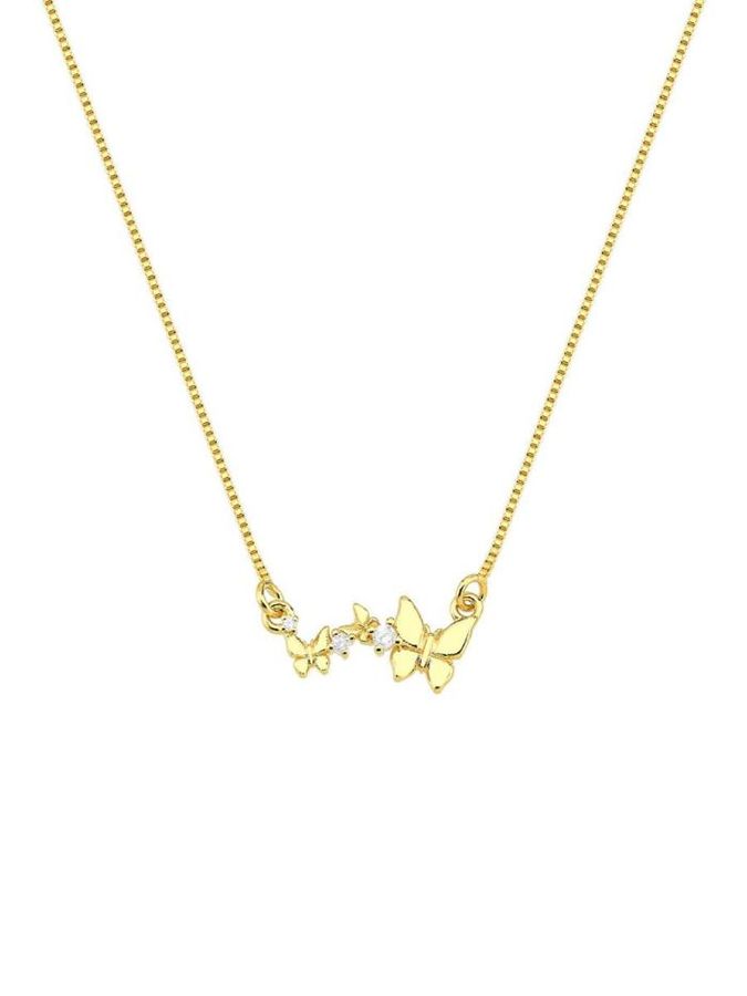 Colar Três Borboletas Lisa — banho de ouro 18k, Heali Semijoias