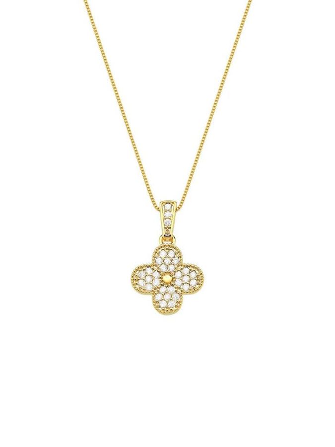 Colar Trevo Cravejado Incolor — banho de ouro 18k, Heali Semijoias