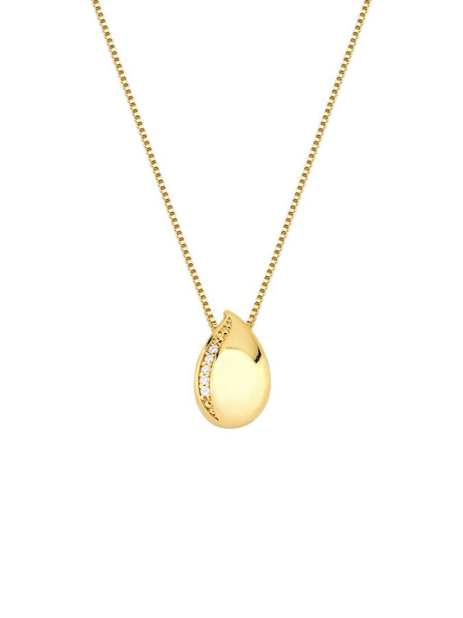 Colar Gota Lisa E Cravejada — banho de ouro 18k, Heali Semijoias