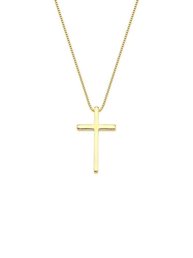 Colar Com Cruz 45cm Banho Ouro