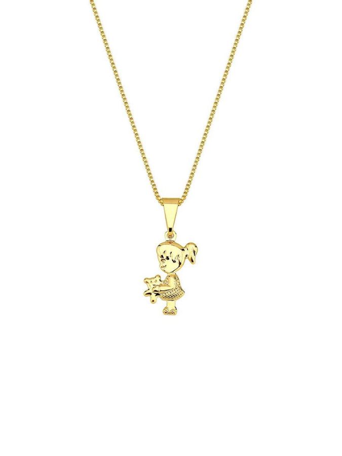 Colar Menina Com Ursinho — banho de ouro 18k, Heali Semijoias