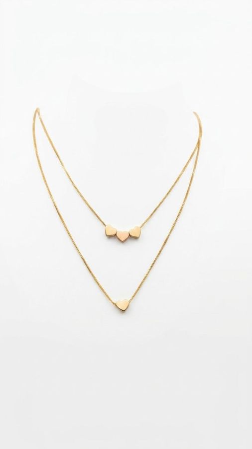 Colar Duplo 3 E 1 Corações Dourado