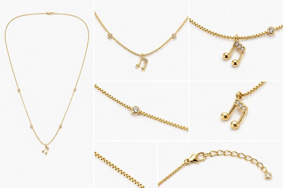 Colar Veneziana Zircônia Com Nota Musical Dourado