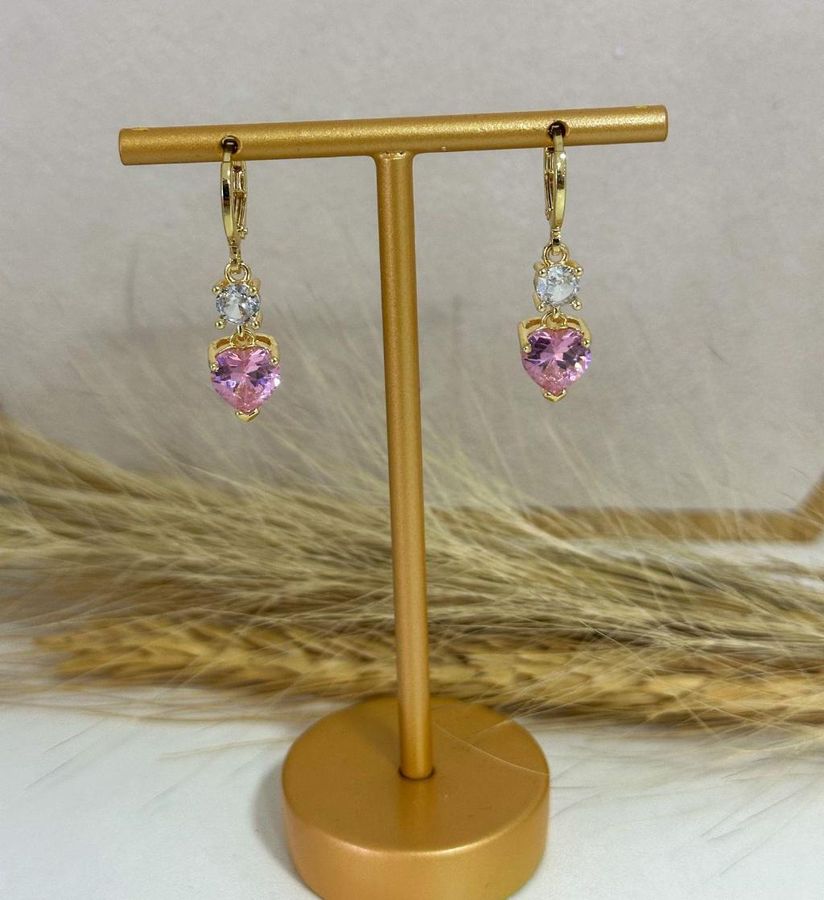Brinco DE Argola Ponto DE Luz Com Coracao Rosa