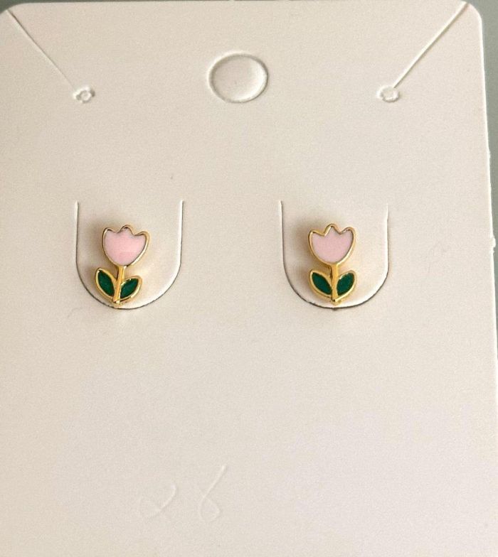 Brinco Infantil Resinado Tulipa Rosa Claro