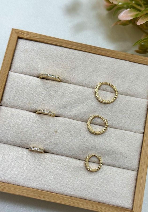 Trio DE Brincos Trio DE Argolas Cravejadas EM Zirconia