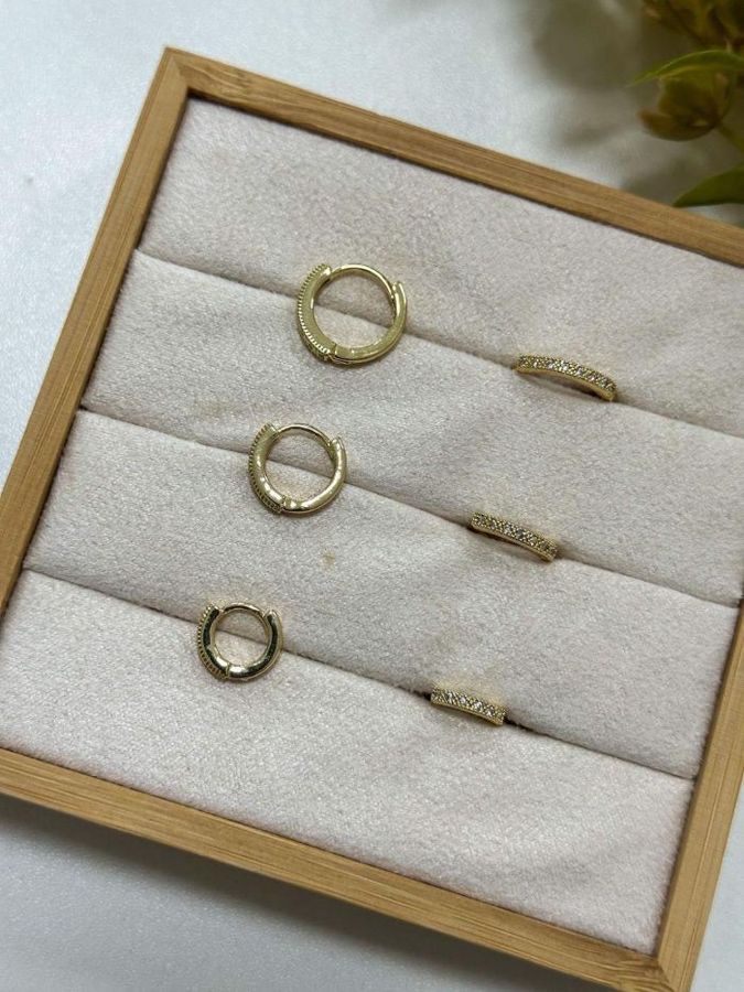 Trio DE Brincos Argolas Cravejadas Zirconia Lisas