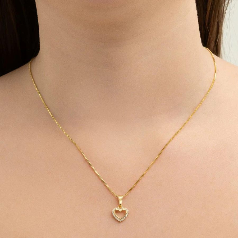Colar Veneziana Coracao Vazado Cravejado Zirconias