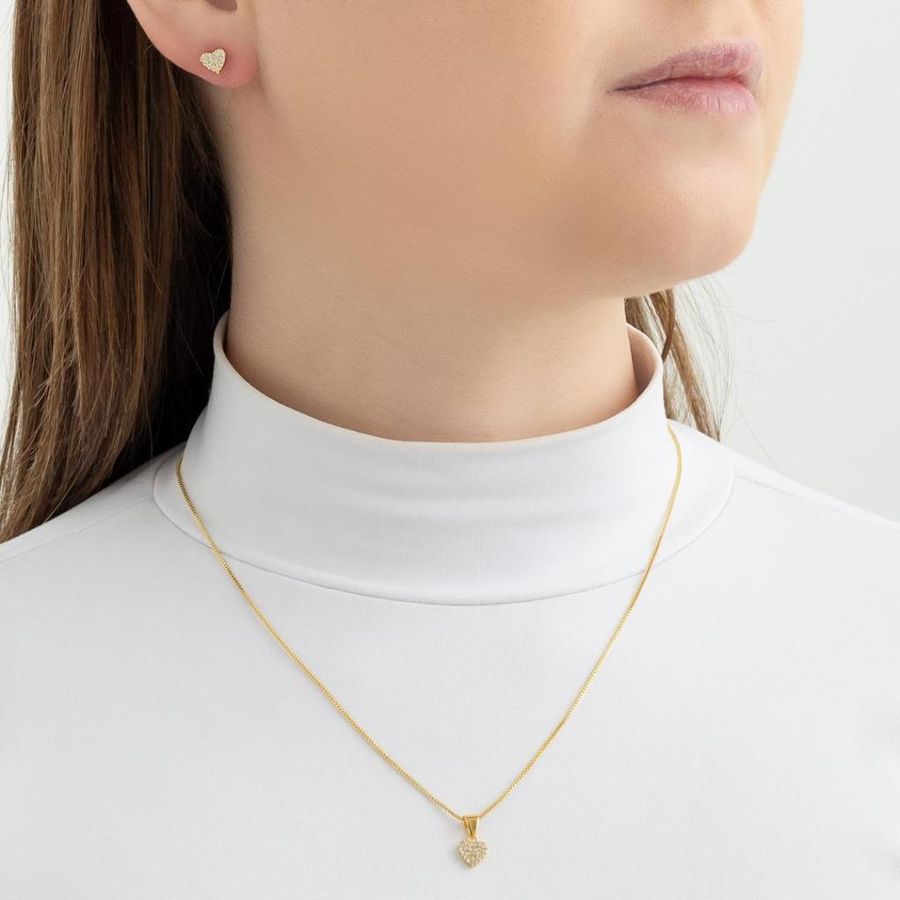 Conjunto Coracao Cravejado Microzirconias