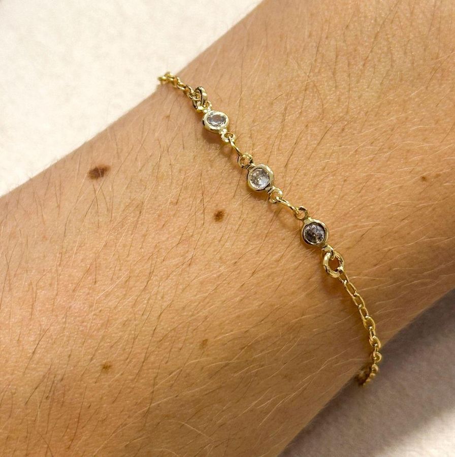 Pulseira Elo E Tres Pontos DE Luz 13+3cm Dourada