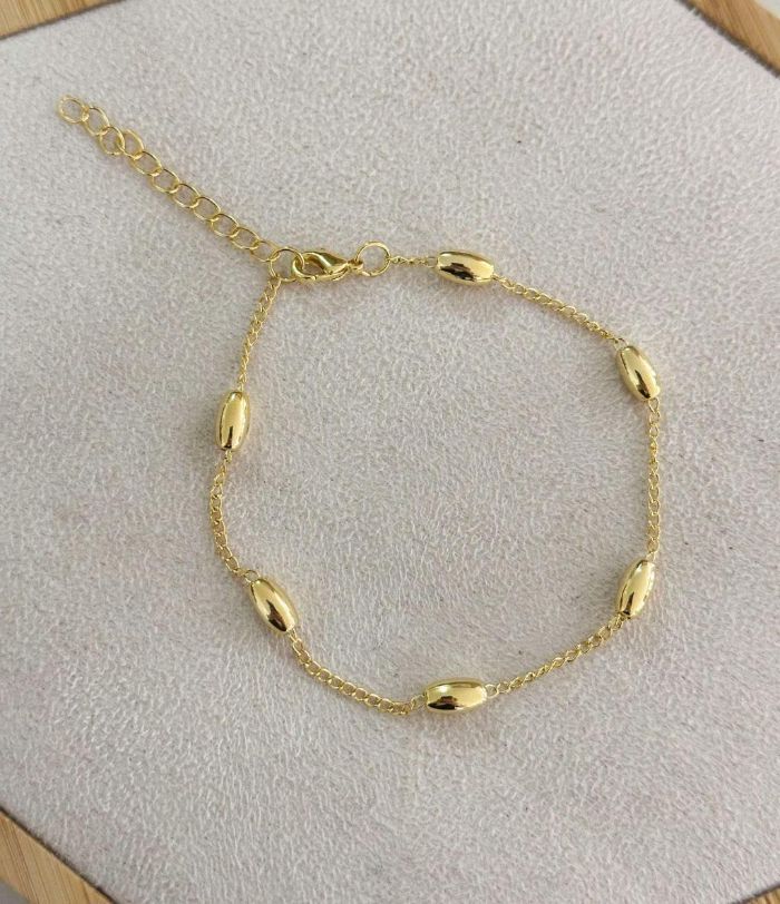 Pulseira Elo E Bolinha Oval Banho Ouro