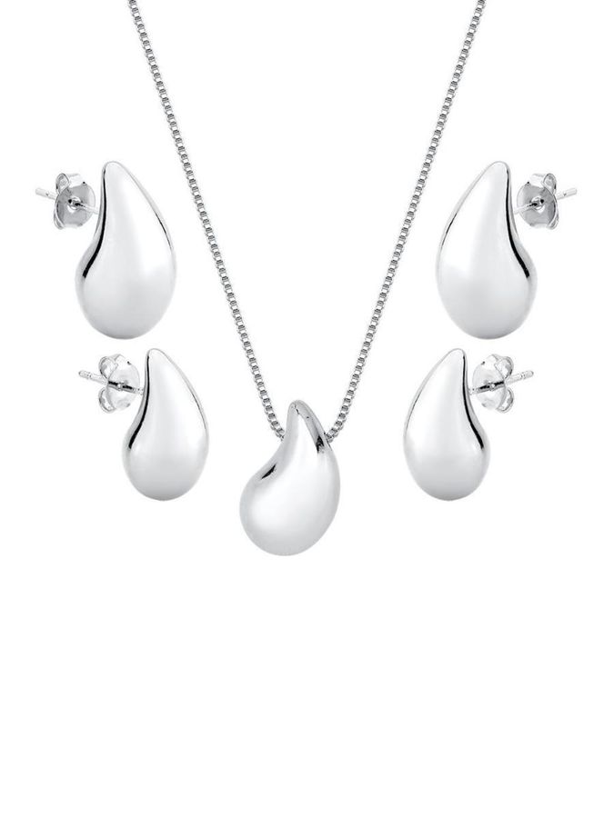 Conjunto Mix DE Colar E Brinco Gota Banhado A Rodio Branco