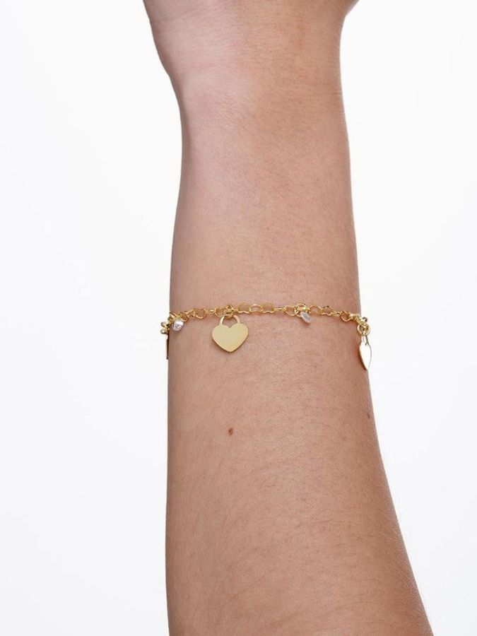 Pulseira DE Elo Coração Banho Ouro