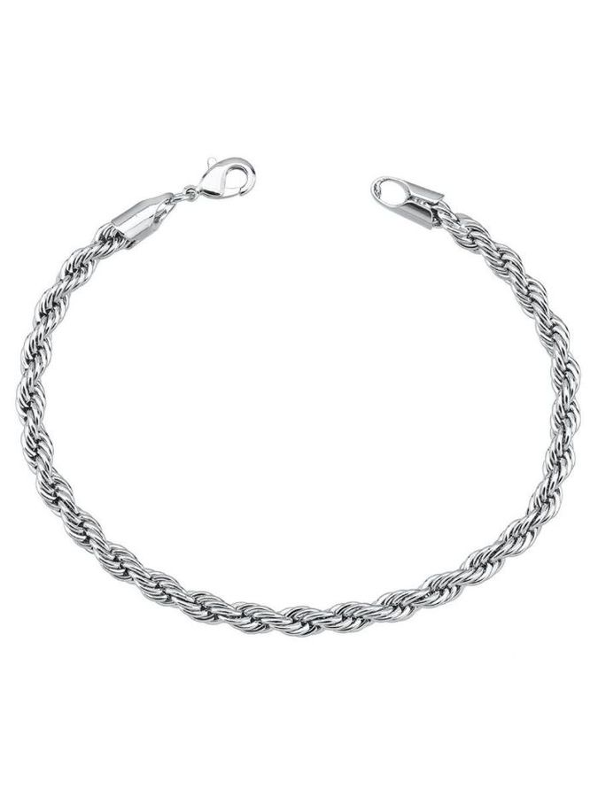 Pulseira Cordao Baiano 17cm 4mm Banhado NO Rodio Branco