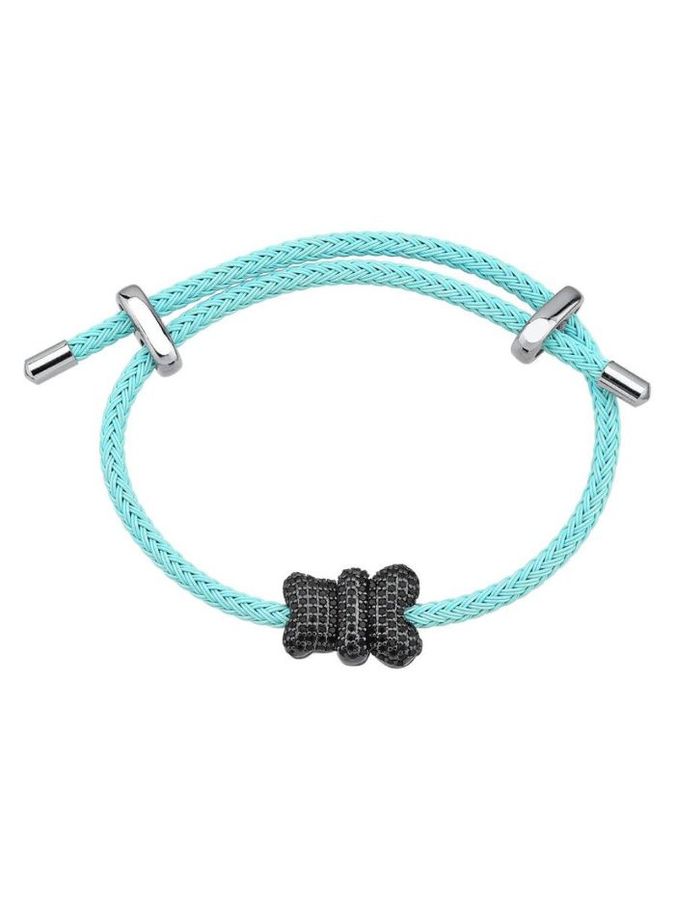 Pulseira DE Corda Azul Com Urso Cravejado Banhado NO Rodio Negro — banho de ródio, Heali Semijoias